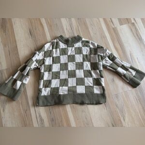 Checkered Olive and Cream Sweater